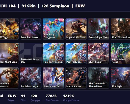 EUW / 104 LVL + 91 SKİN + UNRANKED !!