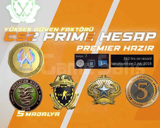 5 MADALYA / PREMIER + FACEIT HAZIR + 352 SAAT