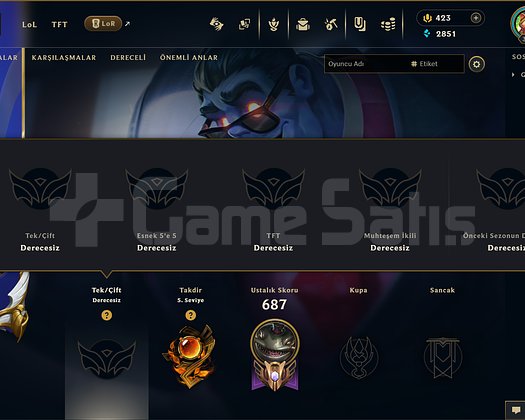 506 KOSTÜM 381 LVL UNRANKED EFSANE DOLU MAİL HESAP
