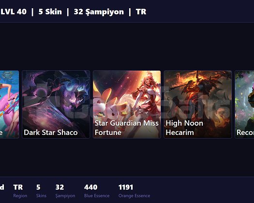 TR / 40 LVL + 5 SKİN + DEMİR MMR !!