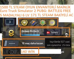 5 MADALYALI 6 LV 171 TL STEAM BAKİYE ETS 2 1500 TL