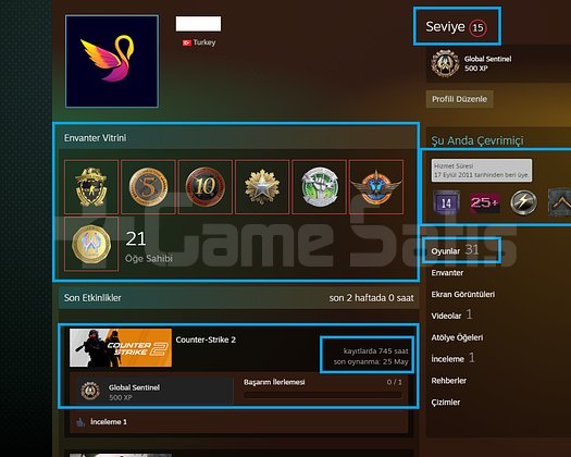 FACEİT+20K OYUN+ 7 MADALYA 320 WİN 745 SAAT SEÇKİN