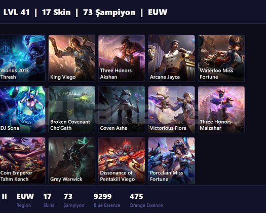 EUW / 41 LVL + 17 SKİN + BRONZE II !!