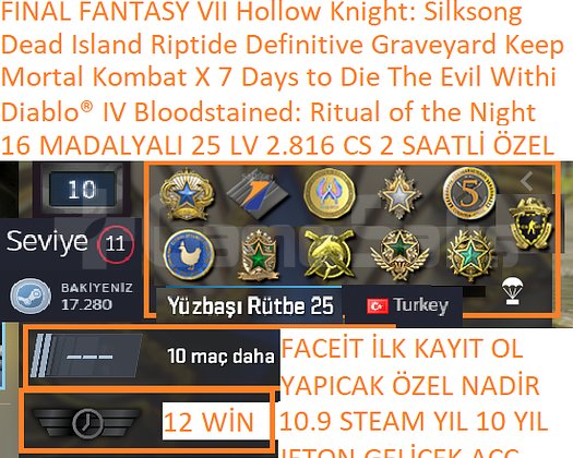 16 MADALYALI 25 LV FACEİT 2.816 CS 2 SAATLİ Diablo