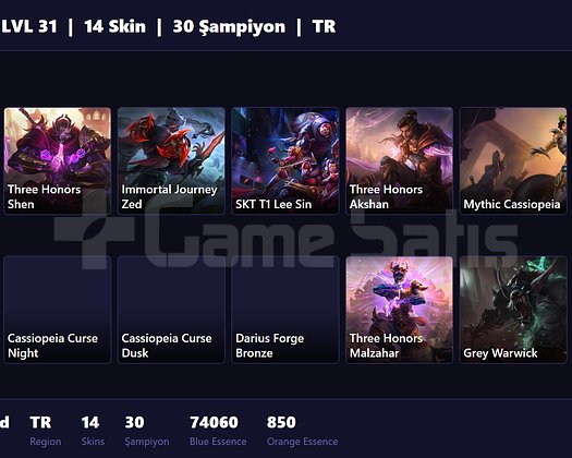 EU/38 LVL + 14 SKİN + FRESH + RANK HAZIR +70K ÖZ