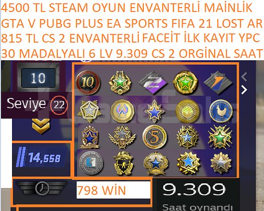30 MADALYALI 6 LV FACEİT 9.309 CS 2 SAATLİ SERİ MA