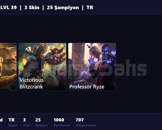TR / 39 LVL + 3 SKİN + GOLD MMR !!!