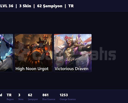 TR / 36 LVL + 3 SKİN + GOLD MMR !!