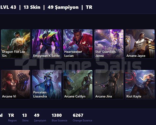TR / 43 LVL + 13 SKİN + RANK HAZIR !!