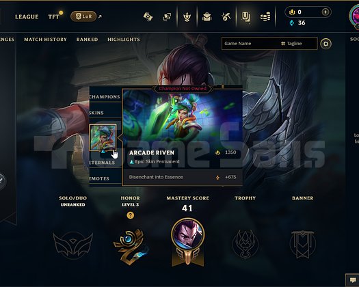 EUW 21 LEVEL HANDMADE 1 SKIN RIVEN