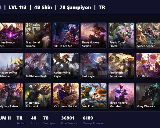 TR / 113 LVL + 48 SKİN + PLATINUM II !!