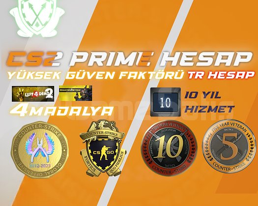 TR HESAP 4 MADALYA + 10 YIL HIZMET + FACEIT + L4D2