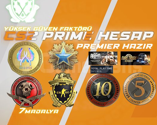 7 MADALYA 1072 SAAT + FACEIT + PREMIER + ETS2