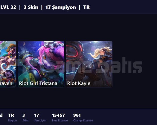 TR / 32 LVL + 3 SKİN + UNRANKED !!