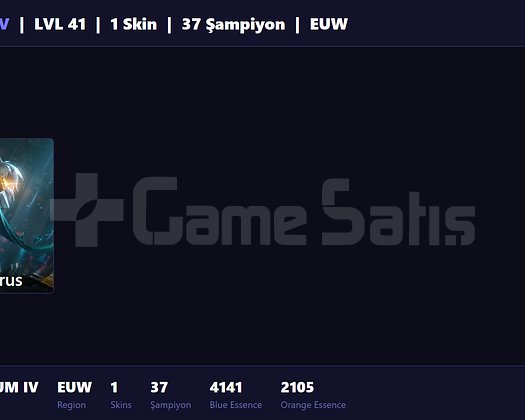 EUW / 41 LVL + 1 SKİN + PLATINUM IV !!