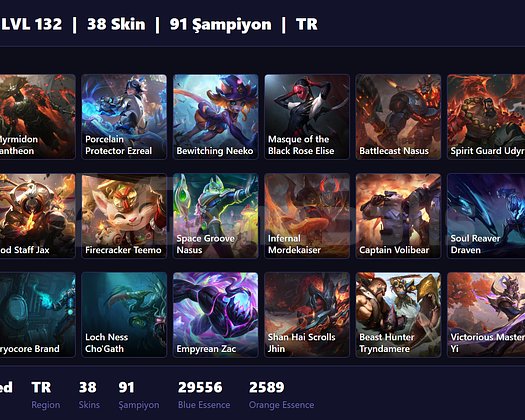 TR / 132 LVL + 38 SKİN + UNRANKED !!