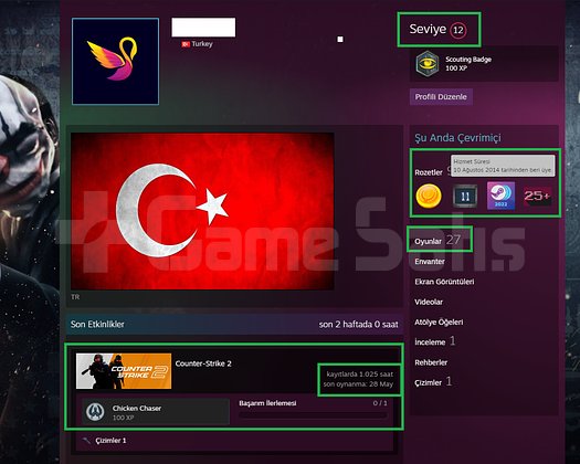 TR HESAP+15K OYUN+ 8 MADALYA 436 WİN 1025 SAAT