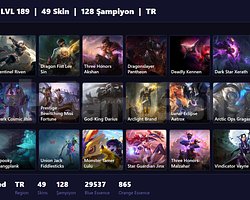 TR / 189 LVL + 49 SKİN + PLAT MMR!!