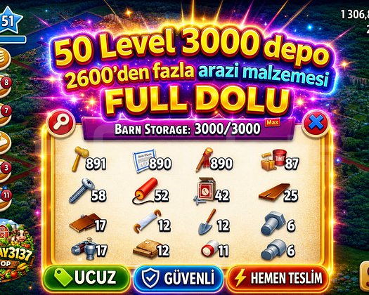 50 LEVEL 3000 DEPO FULL ARAZİ DOLU HESAP