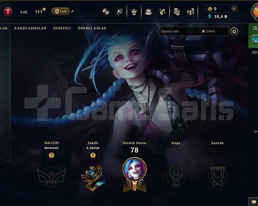 PREMIUM TR UNRANKED 30 LVL 35 K ÖZ 12 HEXTECH SANK