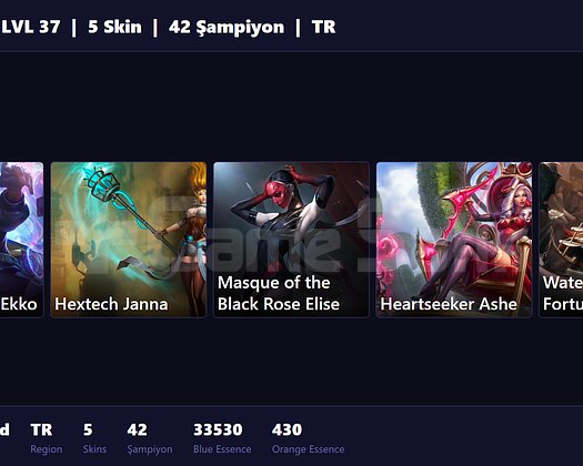 TR / 37 LVL + 5 SKİN + FRESH + RANK HAZIR + 30K ÖZ