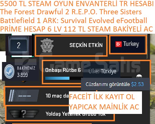 PRİME HESAP 6 LV TR HESABI Battlefield 1 ARK Surv