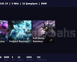 EUW / 33 LVL + 3 SKİN + UNRANKED !!