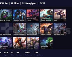 EUW / 64 LVL + 17 SKİN + BRONZ MMR !!