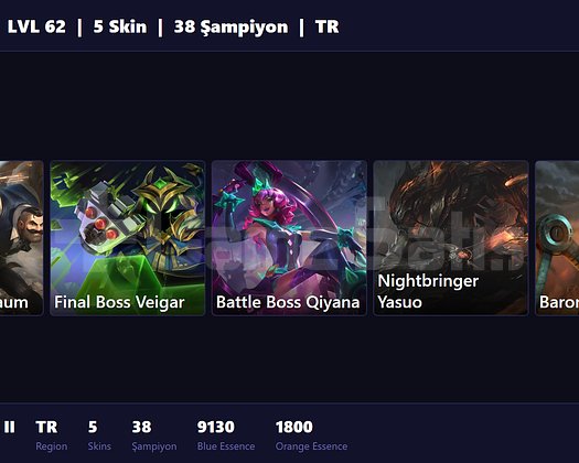 TR / 62 LVL + 5 SKİN + BRONZE II !!