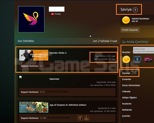 FACEİT+22K OYUN+6 MADALYA 317 WİN 1119 SAAT SEÇKİN
