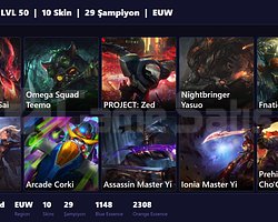 EUW / 50 LVL + 10 SKİN + UNRANKED !!