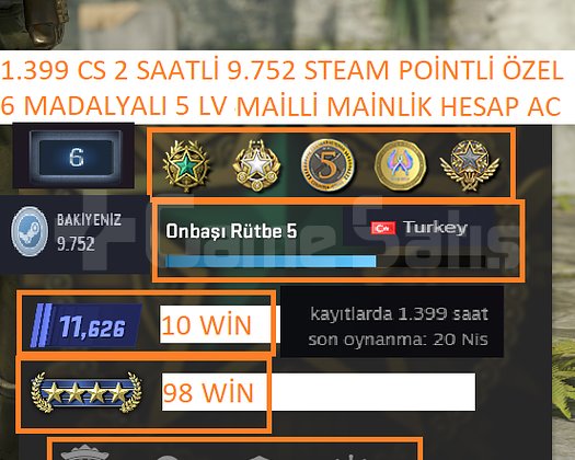6 MADALYALI 5 LV 1.399 CS 2 SAATLİ 9.752 POİNTLİ M