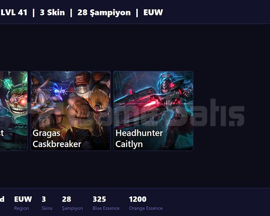 EUW / 41 LVL + 3 SKİN + UNRANKED !!