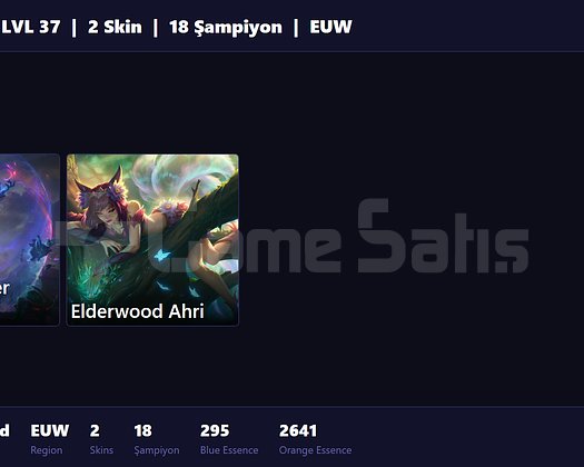 EUW / 37 LVL + 2 SKİN + UNRANKED !!