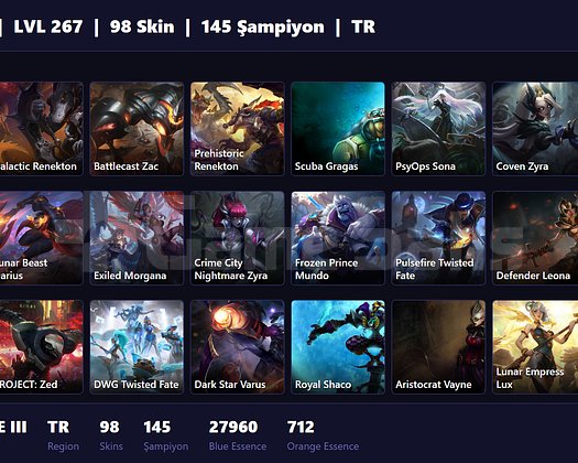 TR / 267 LVL + 98 SKİN + BRONZE III !!