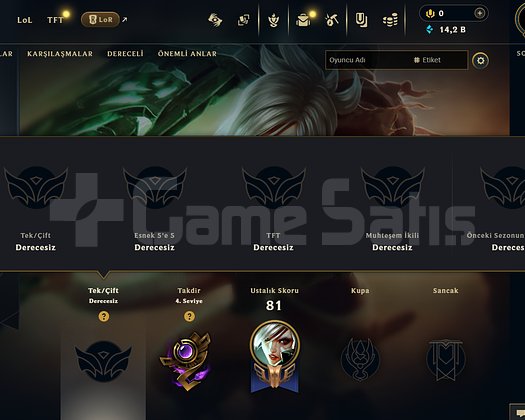 TR 100 ELLE KASILMIŞ RANKED HAZIR 30 LVL ÖMÜRLÜK
