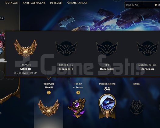 WEST 3 WİN GOLD3 SMURFLEMELİK UYGUNA HESAP +30 -10