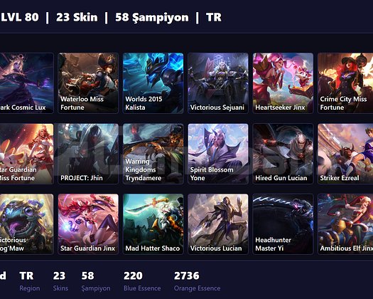 TR / 80 LVL + 23 SKİN + GOLD MMR !!