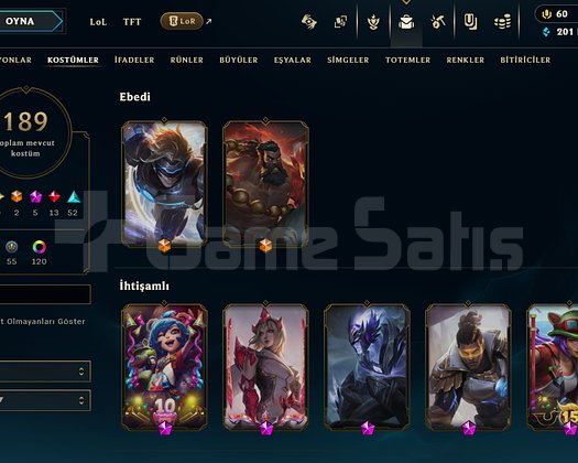 EUW Zümrüt 1 | 723 Lv | Full Şampiyon | 189 Kostüm
