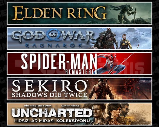 Elden + Ragnarök + Spider 1 + Sekiro + Uncharted