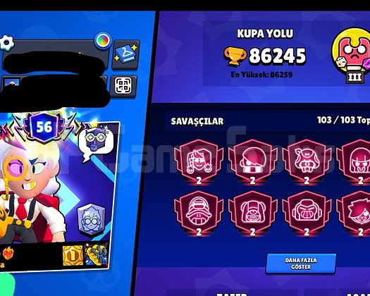 86K kupalı full karakter içeren hesap