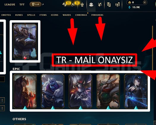 TR / 94 LVL + 18 SKİN + GÜMÜŞ 3 + MAİL ONAYSIZ !!