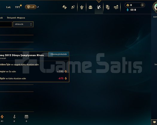 30 LVL UNRANKED | ÇANTADA 2012 RIVEN | 52K ÖZ |