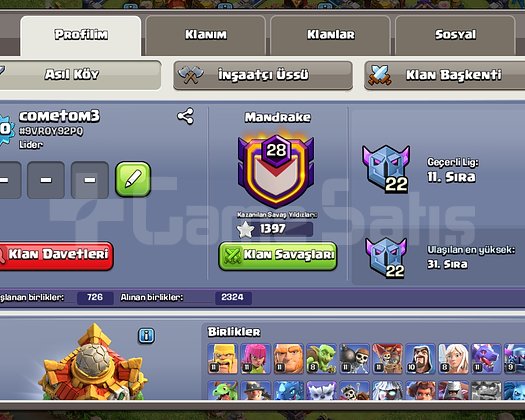 Clash of clans 210 level Hesap mailli