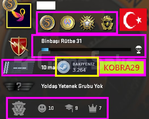 TR HESAP+FACEİT+4 MADALYA 126 WİN 2626 SAAT SEÇKİN