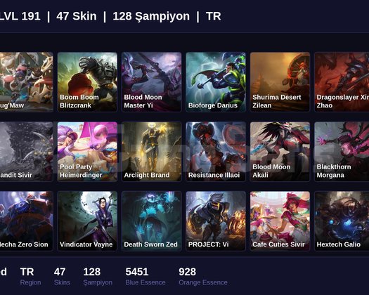 TR / 191 LVL + 47 SKİN + UNRANKED !!