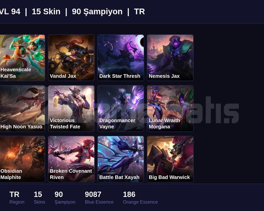 TR / 94 LVL + 15 SKİN + GOLD IV !!