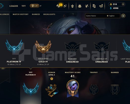 34 LEVEL +25 LP GOLD IV Hesap / TFT PLATINUM IV