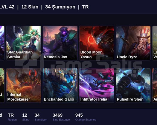 TR / 42 LVL + 12 SKİN + FRESH + UNRANKED !!