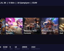 EUW / 38 LVL + 5 SKİN + FRESH + RANK HAZIR !!